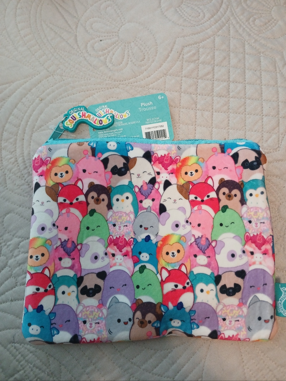 Squishmallows Rainbow Character Plush Zipper Pouch - Blue Trim
